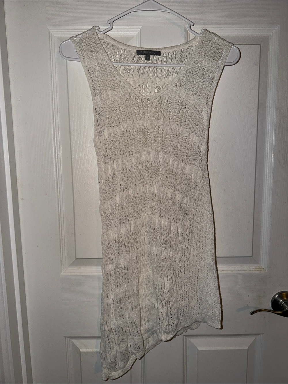 Retro-Ology Cream Open Knit Asymmetric Sleeveless Tunic Top